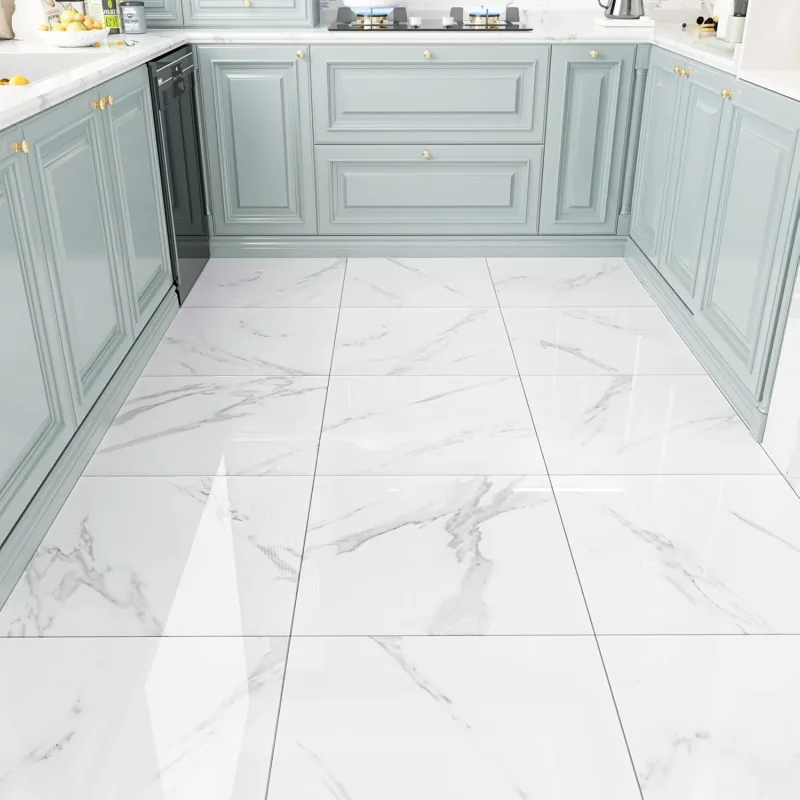 Self Adhesive Vinyl Flooring White Vinyl Flooring Bathroom Vinyl Flooring Adhesive Tiles Floor Marble Look Laminate Floor Click For Kitchen 4 Pieces, 30cm x 30cm