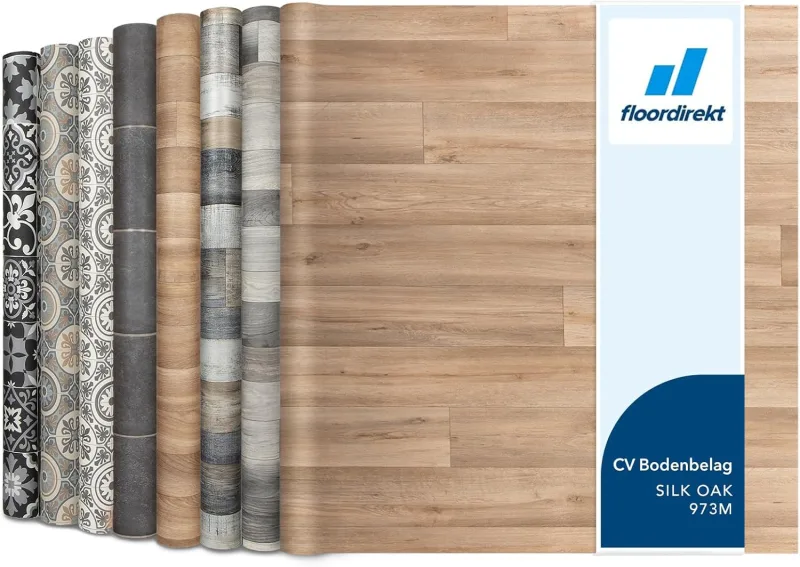 Floordirekt Atlantic Silk Oak 973M Vinyl Kitchen and Balcony Flooring - Sold by the Metre - Wood or Tile Effect - Hardwearing and Easy to Clean - Oak - 100 x 100 cm