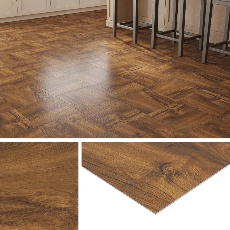 Livelynine Vinyl Flooring Self-adhesive Dark Wood Tiles Adhesive Floor Bathroom 30 x 30 cm Vinyl Floor Self Adhesive Wood Walnut Natural Vinyl Floor Kitchen Self Adhesive Living Room 4 Tiles