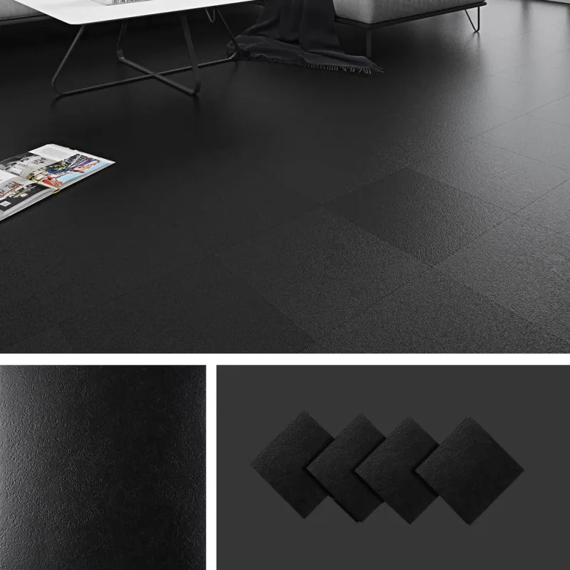 Livelynine 4 Pieces PVC Floor Self Adhesive Floor for Bathroom, Kitchen, Living Room and Bedroom, Black, 30 x 30 cm