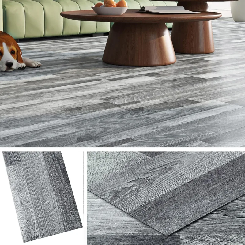Livelynine Vinyl Flooring Self-adhesive Wood Grey 90 x 15 cm Vinyl Floor Kitchen Grey 36-Pieces Adhesive Tiles Floor Bathroom Laminate Wood Slats Self Adhesive Tiles Floor Room Hallway