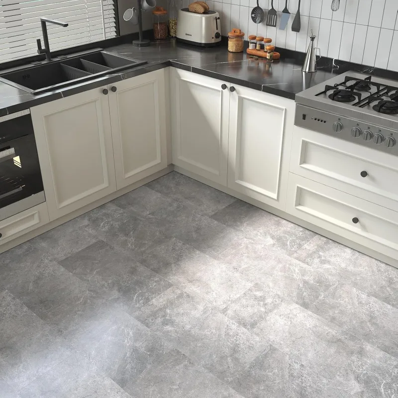 FunStick Vinyl Floor Bathroom Dark 5 Tiles 30 x 60 cm Grey Self-Adhesive Vinyl Flooring Tiles Adhesive Vinyl Kitchen Adhesive Paper for Floors Tiles for Walls