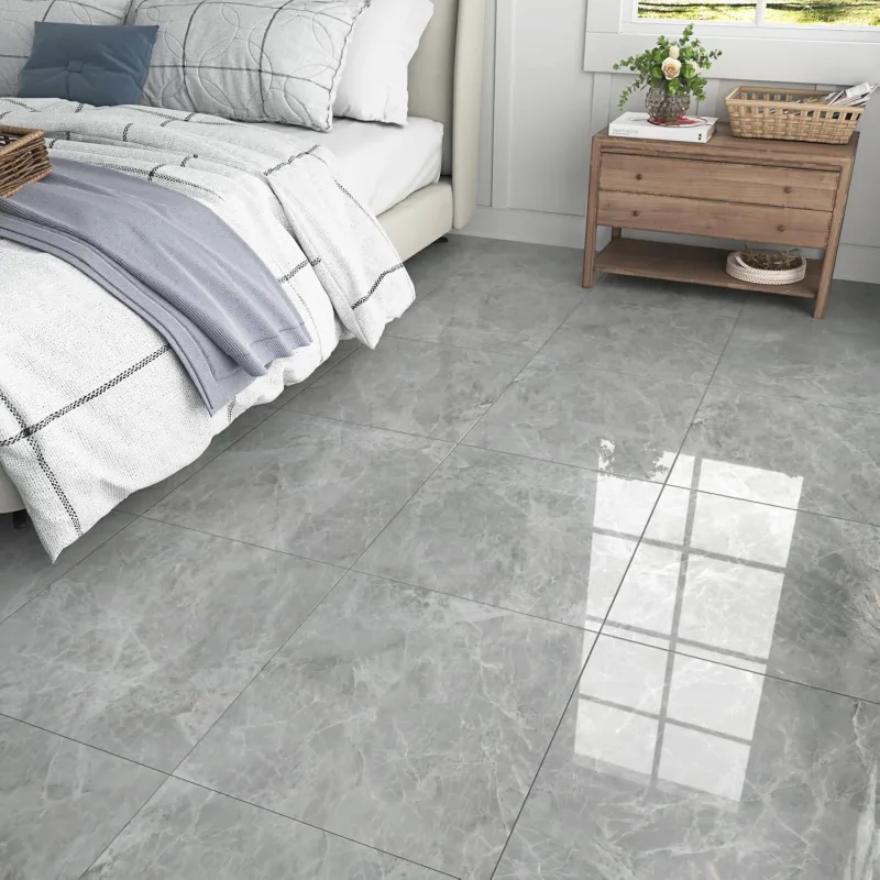 Vinyl Floor Self-Adhesive Grey Tiles Adhesive Flooring Laminate Marble Look Non-Slip Vinyl Floor Kitchen Bathroom Tiles Adhesive Grey Floor 4 Pieces PVC Floor, 30 cm x 30 cm