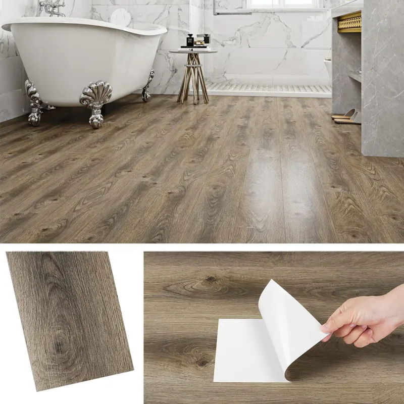 Livelynine Self Adhesive Vinyl Flooring Imitation Wood Natural Oak Vinyl Floor Self Adhesive Brown 90 x 15 cm Laminate Floor Adhesive for Bathroom Kitchen Living Room Washable Adhesive Paper Wall 4