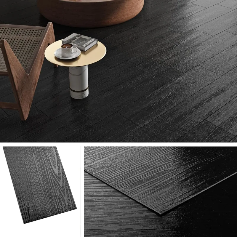 Livelynine Vinyl Flooring Self-adhesive Dark Wood 90 x 15 cm Vinyl Adhesive Floor Interior Vinyl Flooring Kitchen Tiles Adhesive Bathroom Vinyl Floors Wood Black 18 Pieces