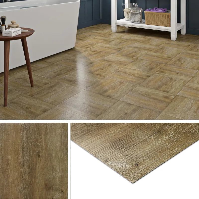 Livelynine Vinyl Flooring Self Adhesive Wood Oak Waterproof Adhesive Tiles Floor Bathroom Kitchen 30 x 30 cm Vinyl Floor Self-Adhesive PVC Living Room Laminate Floor Adhesive for Bedroom, 4 Tiles