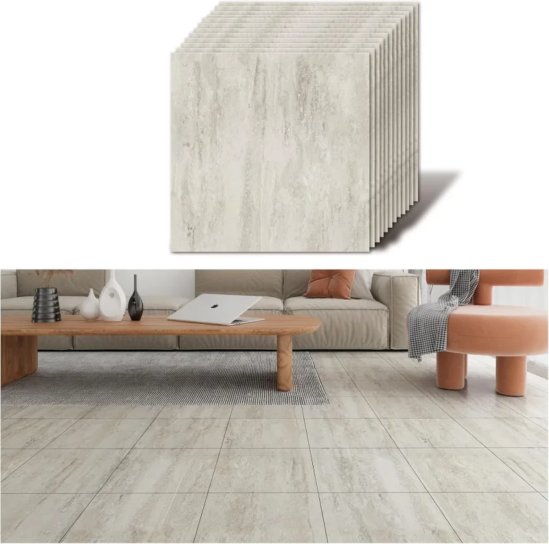 VEELIKE Vinyl Floor Self-Adhesive Concrete Grey Tiles Stickers Bathroom Tiles Adhesive Floor Kitchen Retro Stickers Tile Stickers Bedroom Living Room Balcony 30 cm x 30 cm 12 Pieces
