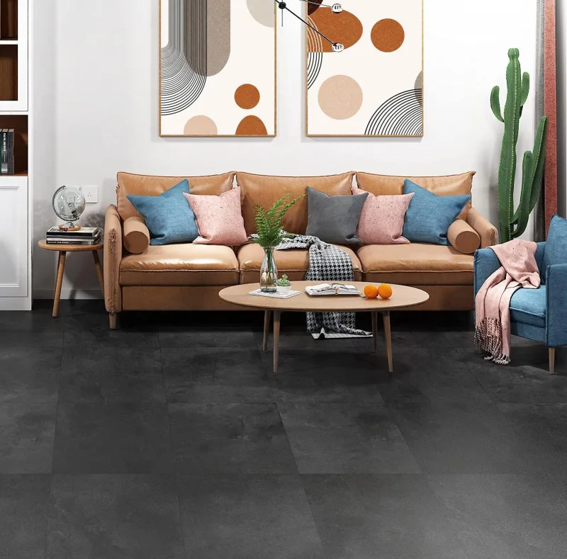 Livelynine Self-Adhesive Vinyl Flooring Anthracite Grey Tiles Floor Vinyl 30 x 30 Waterproof Adhesive Vinyl Floors for Bedroom Tiles Adhesive Floors Bathroom Kitchen Living Room 4 Tiles