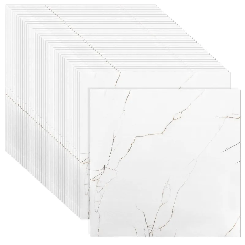 40 pieces/3.6 m² self-adhesive PVC floor covering, 30 x 30 cm, white marble vinyl self-adhesive tiles, self-adhesive tiles, for living room, bathroom