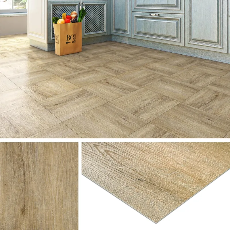 Livelynine Self Adhesive Vinyl Floor Oak Wood Vinyl Floor Self Adhesive Kitchen Tiles Adhesive Floor 30x30 Vinyl Adhesive Floor Bathroom Waterproof Vinyl for Flooring Living Room Bedroom 4 Tiles