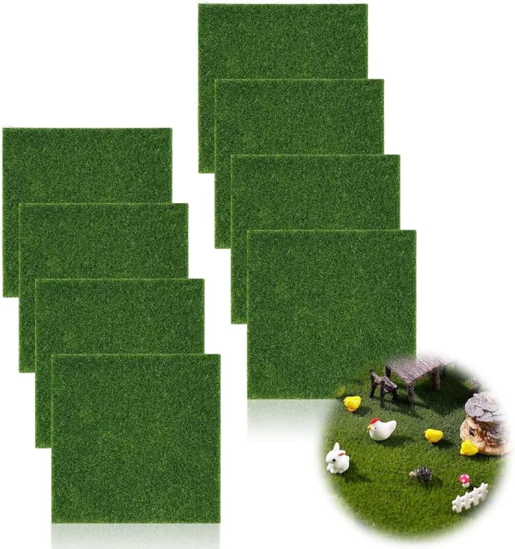 8 Pieces Synthetic Grass Turf Outdoor Grass Mat 6x6 Inch Artificial Grass Mat for Garden Balcony Deck Landscape Decorations Indoor Outdoor