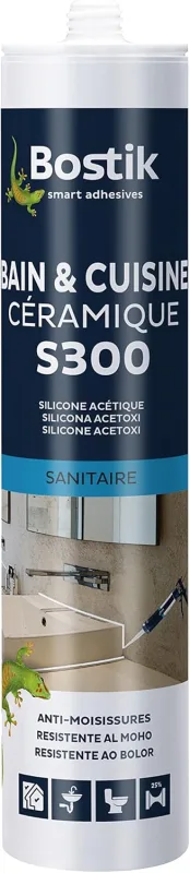 Bostik S300 Silicone Sealant for Bathroom and Kitchen, Anti-Mould Treatment, Easy to Smooth, Maintenance Resistant, Transparent - 300 ml Cartridge