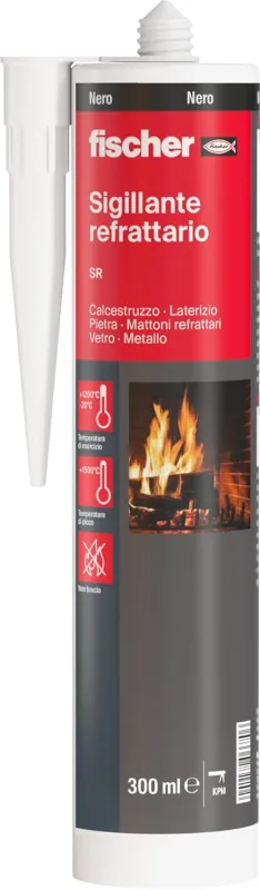 Fischer SR Black Refractory Sealant Up to 1200° (1500° Peak) High Temperature and Heat Resistant for Gaskets, Fireplaces, Barbecues, Stoves, Ovens, Boilers, 544448