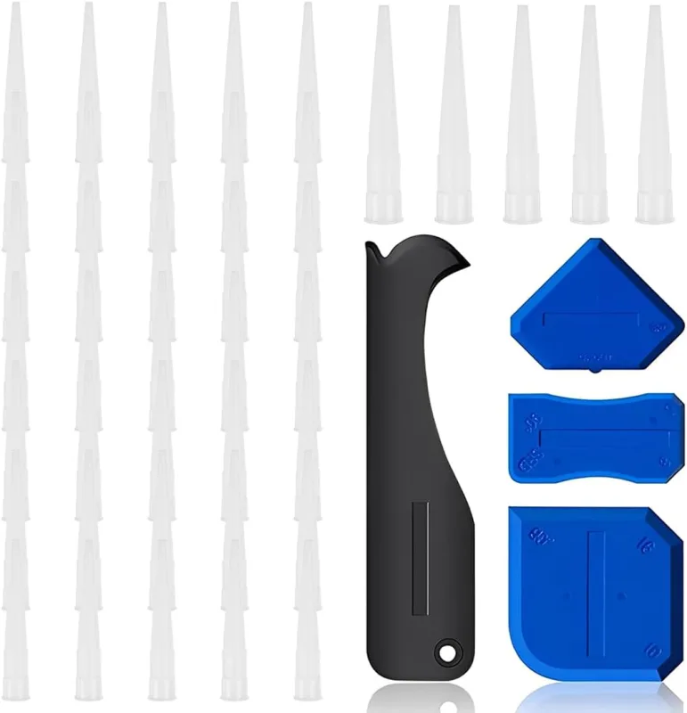 40 Pcs Silicone Nozzles, 4 Pcs Sealant Finishing Tool, Caulking Nozzle, Silicone Gun Nozzles, Nozzle, Silicone Nozzle Applicator for Adhesive Sealant