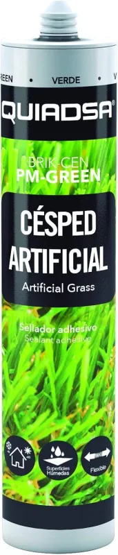Quiadsa - BRIK-CEN PM-GREEN - High strength elastic adhesive for artificial grass - Green - Paintable, solvent and silicone-free - High adhesion on outdoor - 290 ml