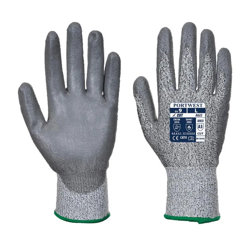 Portwest Guante Anti-Corte Mr, Con La Palma De Pu, Tamaño: L, Color: Gris, A622G7RL