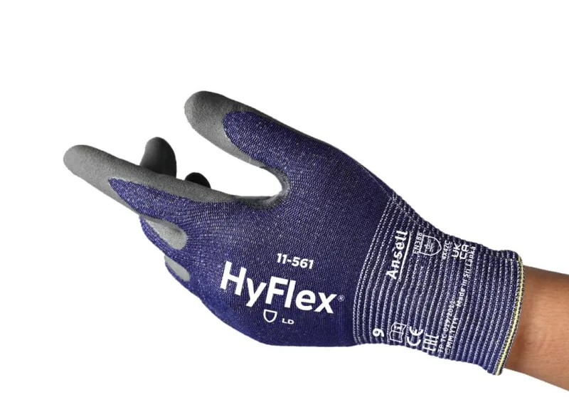 Ansell HyFlex 11-561 Guantes Trabajo Anticortes, Diseno Ultraligero con Recubrimiento Nitrilo Antideslizante, Guantes Seguridad Cortes, Guantes Hombre y Mujer, Azul, Talla L (1 Par)