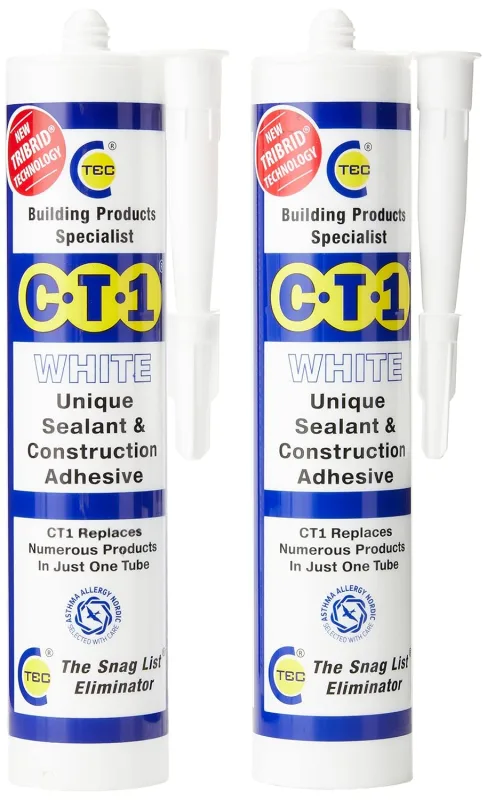 CT1 Standard Multi-Purpose Sealant Putty 290ml Extra Strong Adhesive Silicone White (Pack of 2)