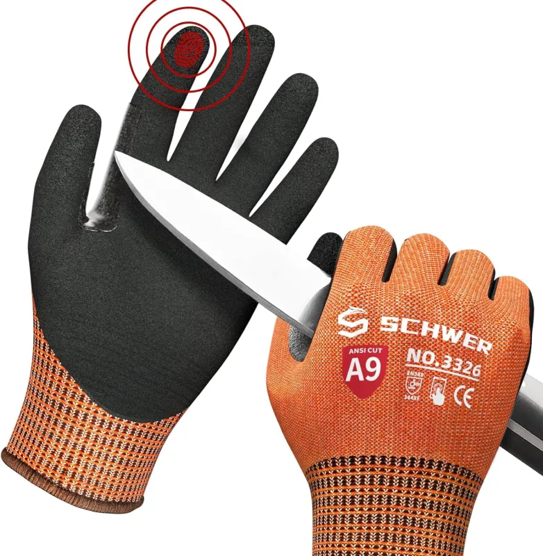 Schwer Anti-cut gloves (LEVEL A9/F), durable, can be used as work gloves, suitable for automotive repair, glass making, engraving and other uses(Orange, XL)