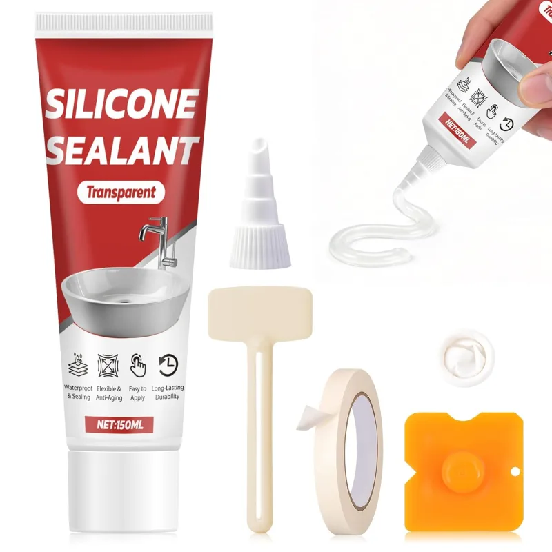 150 ml Transparent Silicone, Bathroom Silicone, Transparent Liquid Silicone, Waterproof Protection, Durable, Outdoor, Easy to Use, Suitable for Kitchen, Bathroom, Bath, Toilet, Washbasin