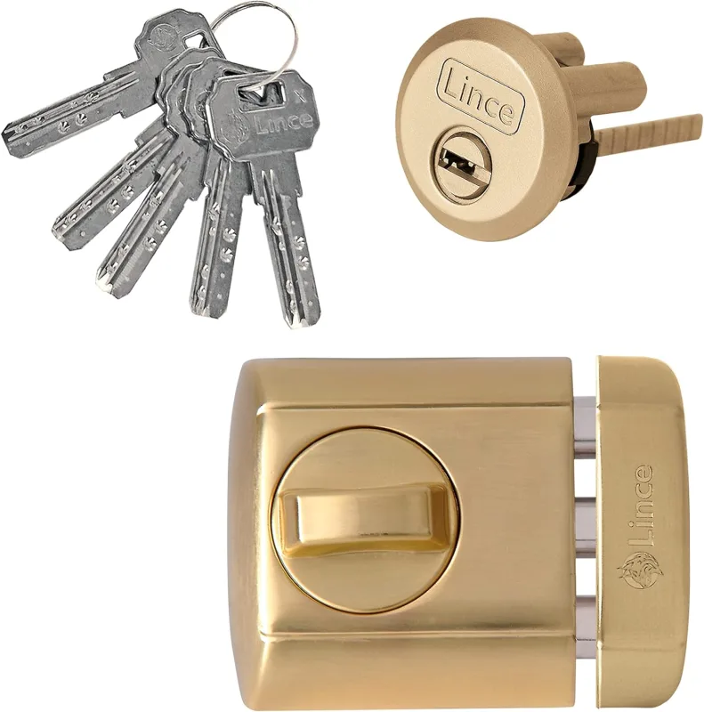 Lince 4930HL Supra Key I Lock gold finish I Quick and silent closing I Bulb High Security with 5 keys and property card I High security in its design.
