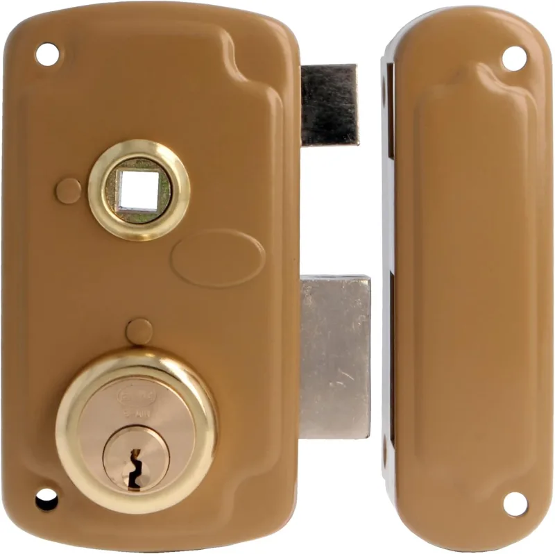 Amig - Right Overlap Lock with Locking Lever, Tab and Handle for Wooden Doors Mod. 75 UN 66 x 120 mm Round Security Cylinder Gold Steel
