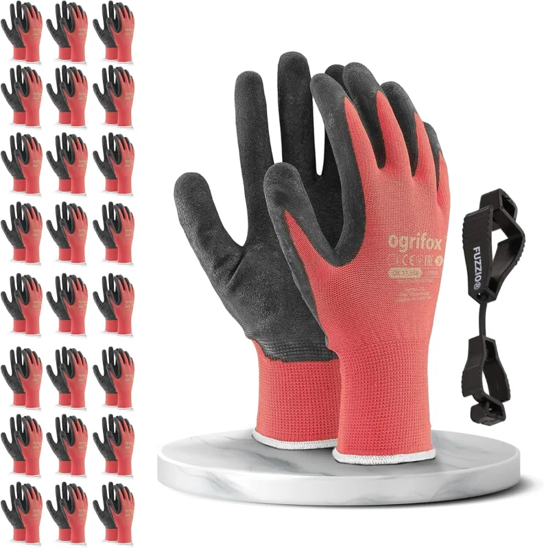 24 pares de guantes de trabajo recubiertos y porta clip para guantes FUZZIO®