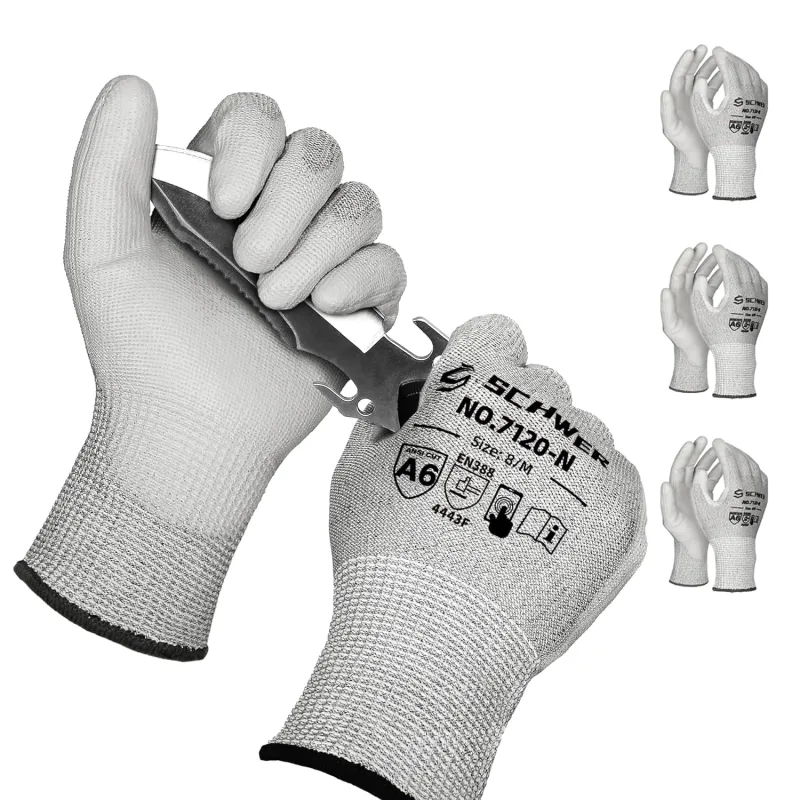 Schwer Cut Resistant Gloves, 3 Pairs 2.0, Upgraded Version of ANSI A6, Safety Work Gloves, PU Coated Gloves for Men and Women (M)