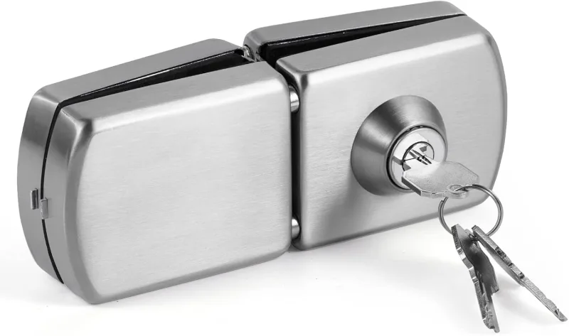 Glass Door Lock without Drilling with Key and Knob, High Security, Modern Design for Tempered Glass 10 mm-12 mm, Easy Installation without Drilling, Anti-Theft Lock.