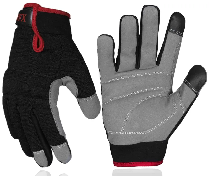 Guantes de Trabajo para Hombre, para Pantalla táctil Transpirables de Elastano Acolchados Nudillos Mecánico palma Seguridad Constructor Destreza Construcción, Jardinería, Camping Guantes (L, Rojo)