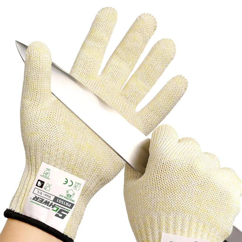 Schwer Guantes de protección al corte NIVEL A9/F, máxima protección al corte según las normas más estrictas de EE.UU. y Europa, sin PFAS, para cortar carne, pelar ostras(amarillo,L)