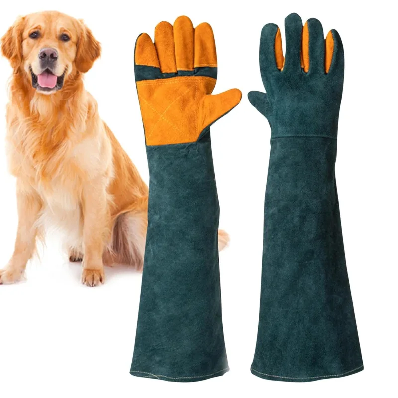 Anti Bite Gloves Leather 13.8 Inch Anti-bite Working Gloves Animal Treating Gloves, Garden Gloves Welding, Caring, Treating Dog/Cat/Bird/Snake/ /