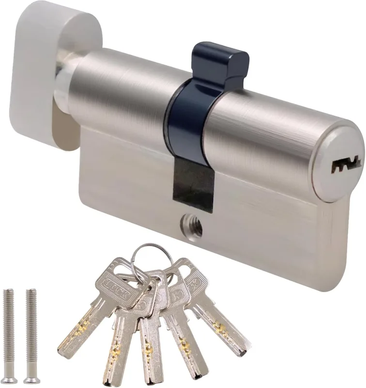 Euro Cylinder Padlock Chrome 30/30 60mm, High Security Door Lock with 5 Keys, Anti-Drill Anti-Pry Anti-Bump, Suitable for Wood, UPVC and Composite Doors