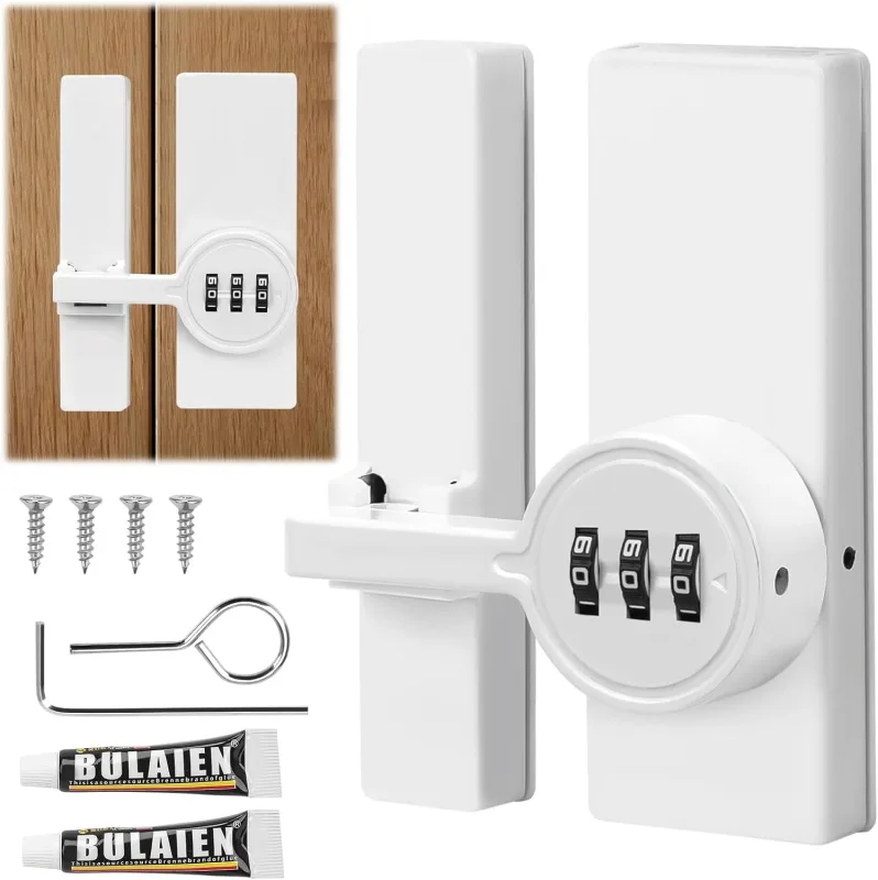 BigKing Password Lock Latch, Zinc Alloy Anti-Theft Mechanical Combination Lock 180° Swivel MK78 Latch for Shed Doors, Garages, Cabinets (White)