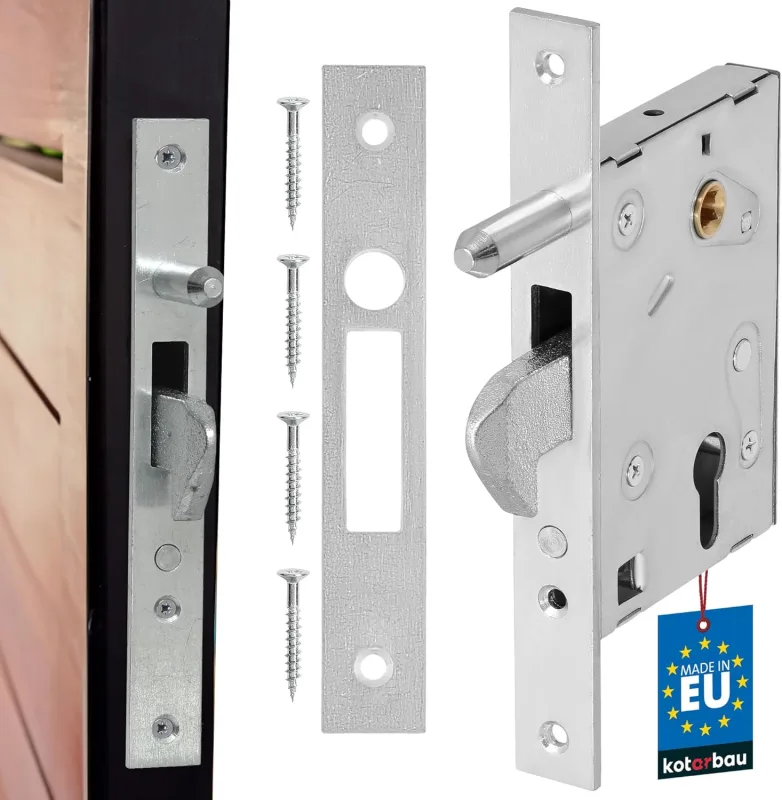KOTARBAU® Mortise lock for cylinder, Locks for F-60 Sliding Doors, Hook Lock, Stainless Steel Lock, Parrot Peak Lock in Steel, Security Hardware for Doors