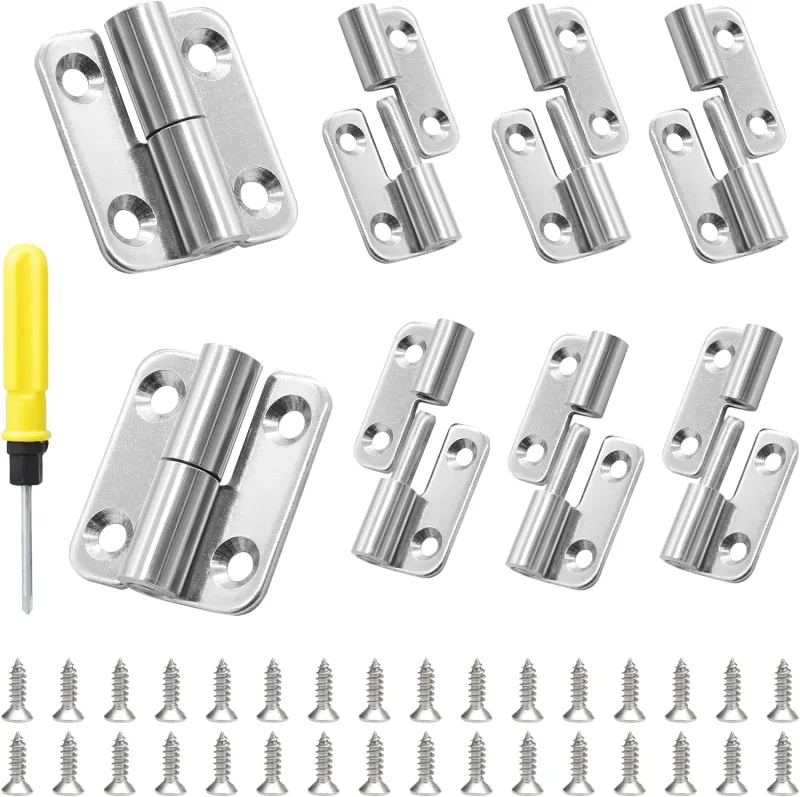 DesertBoy 8 Pcs Detachable Hinges, 1.5 Inch Detachable Door Hinges, Small Hinge for Wood, Stainless Steel Lift Hinge with Screws and Screwdriver for Doors