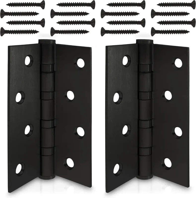 ECENCE Door Hinge Stainless Steel 304 (V2A) 2 Pieces – Black – Hinge Fittings with Quadruple Ball Bearing, Material Thickness 2.5 mm