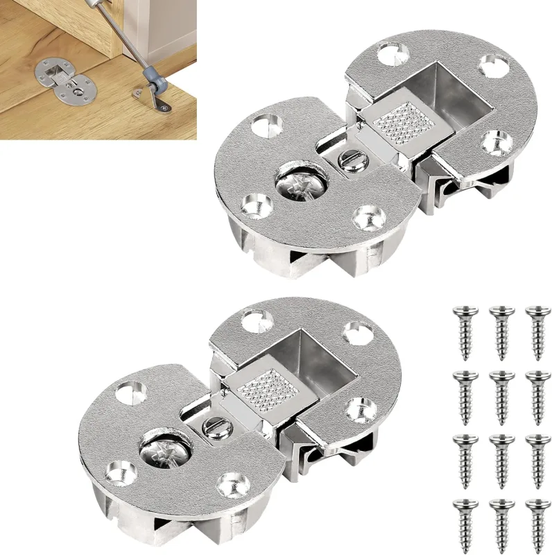2 Pieces Semi Circular Hinges 90° Swivel Axis Adjustable Lid Hinge 3D 35mm Furniture Hardware Hinges for Wooden Doors Kitchen Cupboard Dresser