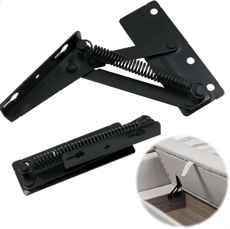 Spring Hinge Lift Support – Folding Lift Hardware, Hinges for Cabinets, Sofa, Folding Bed, Tool Cover, Furniture Accessories, Black, 2 Pieces