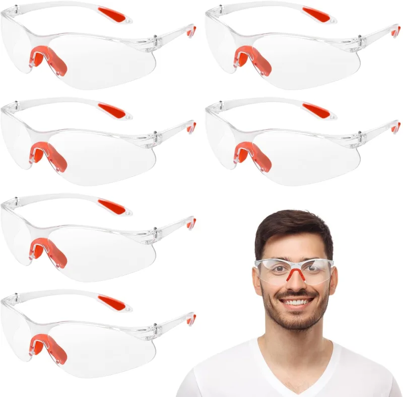 AiQInu 6 Piezas Gafas de Seguridad Transparentes, Gafas Proteccion Trabajo Antiarañazos, Gafas Laboratorio para Mujeres Hombres, Ideales para Bricolaje y Industriales