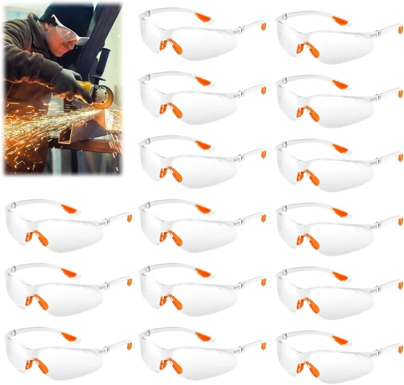 15 Paquetes Gafas de Seguridad Transparentes para el Trabajo, Gafas de Seguridad Protectoras, Gafas Protectoras Antipolvo, Gafas de Protección Ocular para Adultos para el Trabajo, Construcción