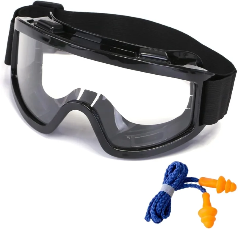 Gafas de Protección trabajo, Antivaho, Antipolvo, gafas de seguridad para Laboratorio,Bricolaje y ámbito profesional. incluye unos tapones para los oidos (transparente)