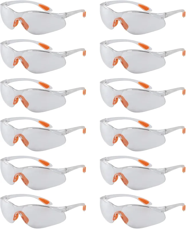 12 piezas Gafas de protección Gafas de seguridad, gafas de protección transparentes Gafas de laboratorio con enchufe de goma, gafas de protección de trabajo con lentes antirayos