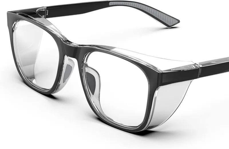 TOREGE Gafas protectoras transparentes con protectores laterales, antivaho y antiarañazos con agarres antideslizantes y protección UV completa - Gafas protectoras ideales para mujeres y hombres
