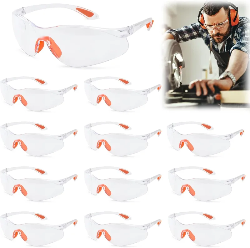 12 Pieces Safety Glasses Safety Glasses Work Protection Glasses Non-Slip Protective Glasses with Rubber Insert and Scratch Resistant Lenses for Welding Works, Experiments