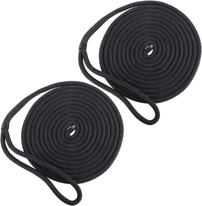 FreeTec 2 x Dockline Nylon Fender Rope for Boats with Eye, Diameter 12 mm, Length 4.5 m, Black