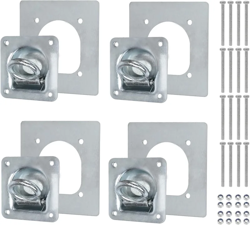 4Pcs Tie Down Rings with Counterplate and Screws 800daN Towing Rope Ring Recessed Galvanized Tie Down Grommets for Trailers Clamping Ring Trailer Accessory for Trailer