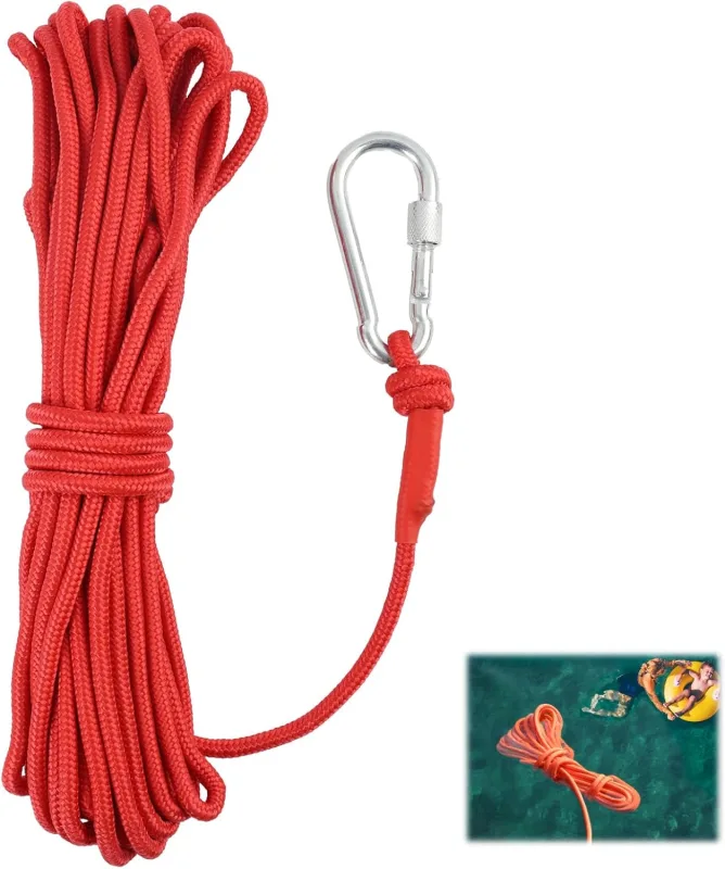 10 m 6 mm Floating Rope with Stainless Steel Carabiner, Ideal for Anchoring Boats, Kayaks, Camping and Water Activities, High Visibility and Weather Resistant