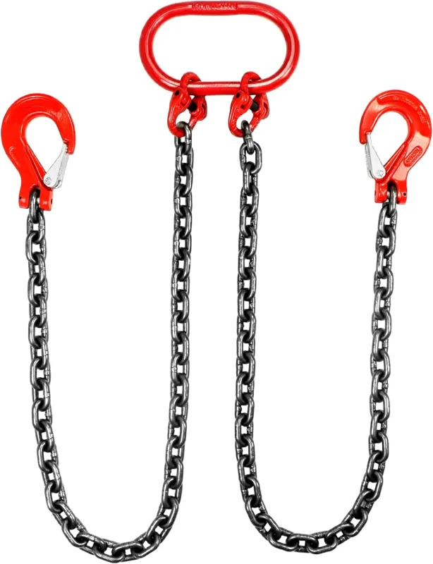 QWORK® 3T Load Lifting Chains - 1m - 2 Strands - G80 Manganese Steel Chain (8mm) - High Strength Alloy Steel Hook