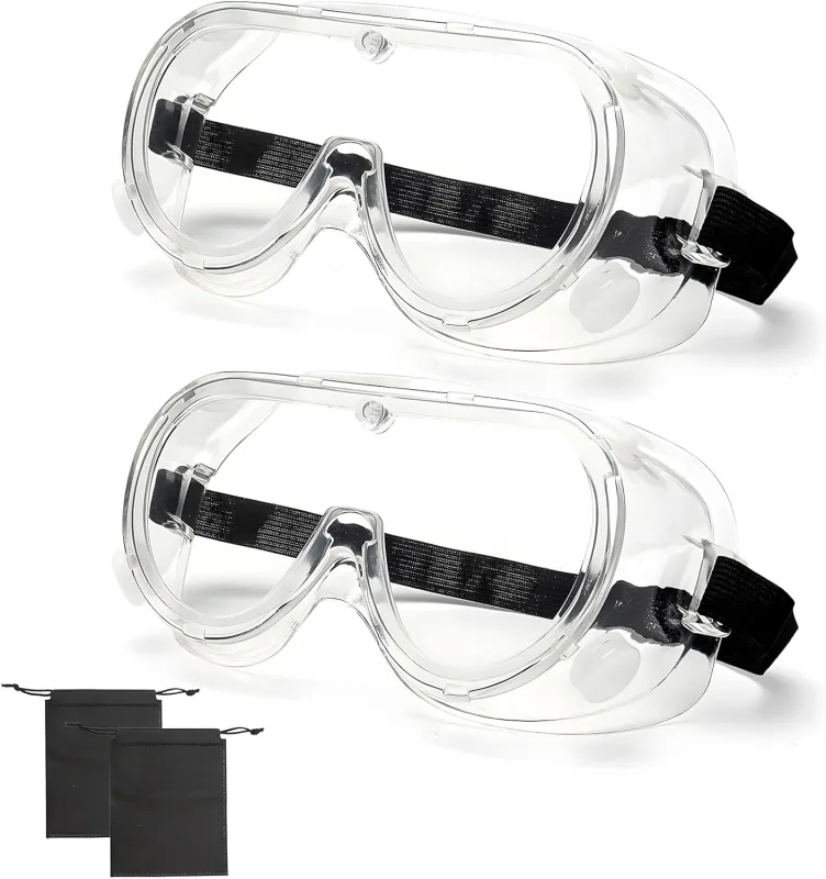 2 Pieces Anti-Fog Safety Glasses for Work, Transparent Protective Glasses Against Dust and Splashes Compatible with Prescription Glasses for Laboratory Construction and Sport